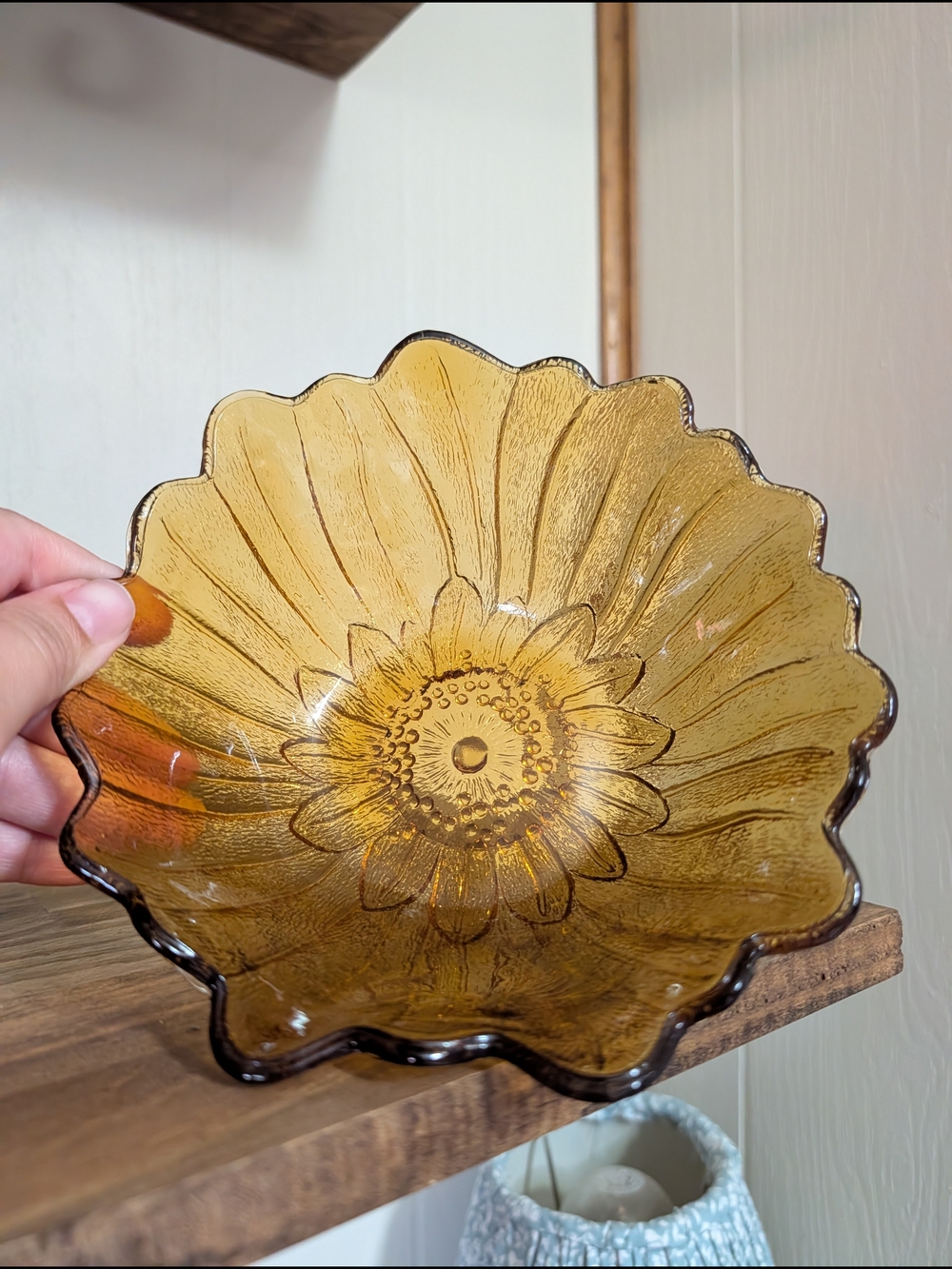 Amber Floral Glass Decorative Bowl - Home Art